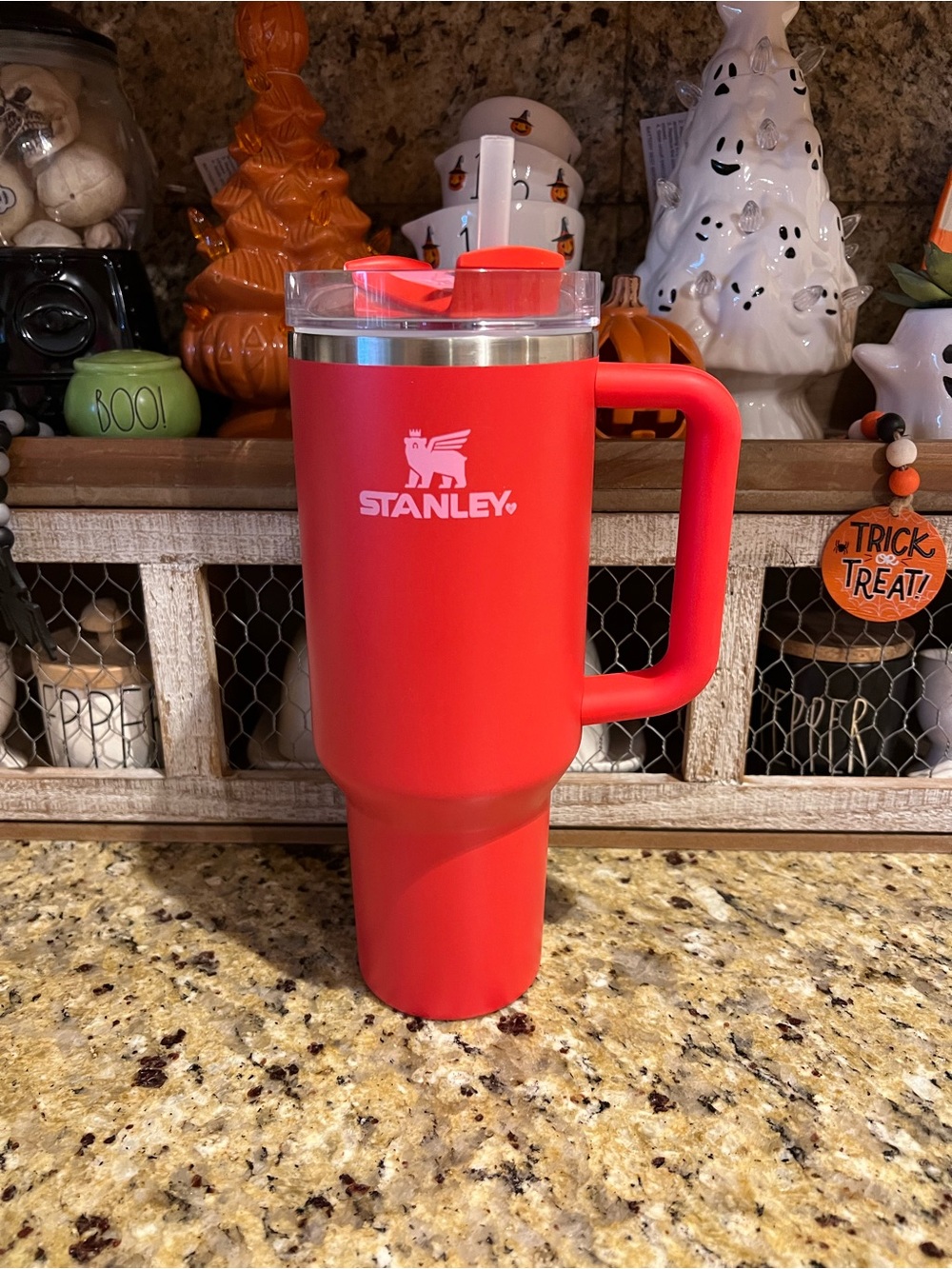 Stanley Red Insulated Tumbler with Handle and Clear Lid